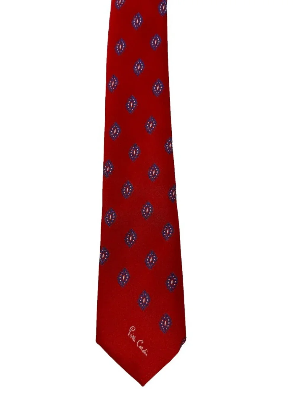 PIERRE CARDIN Tie Classic‎ Geometric Pattern Red Blue Silk Vintage